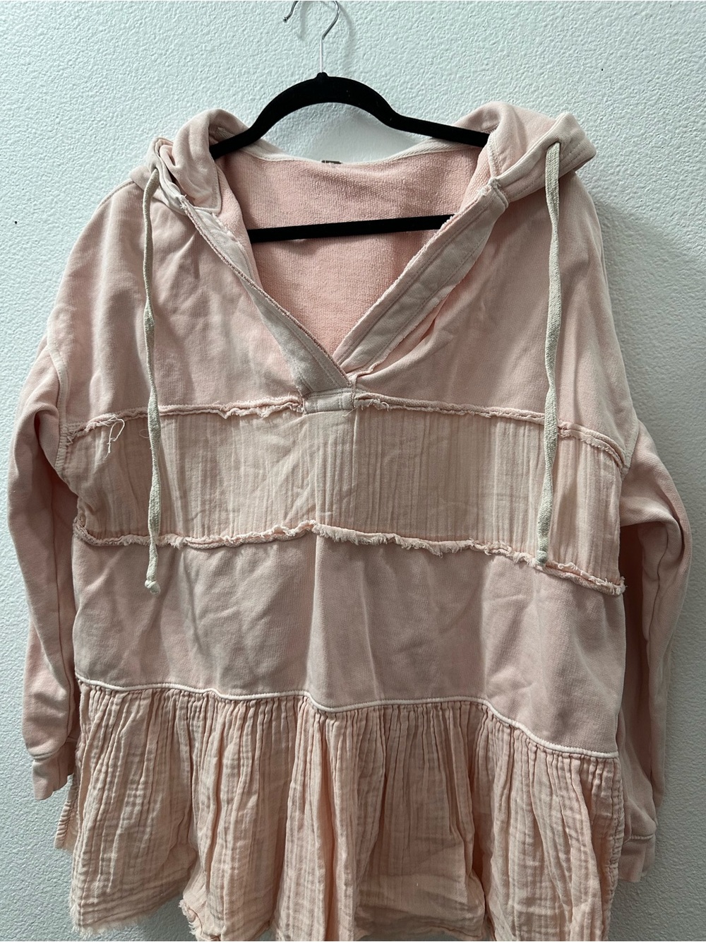 Free People Sail Away Hoodie Gauze Tiered Boho Pullover Top Oversized Pink Small